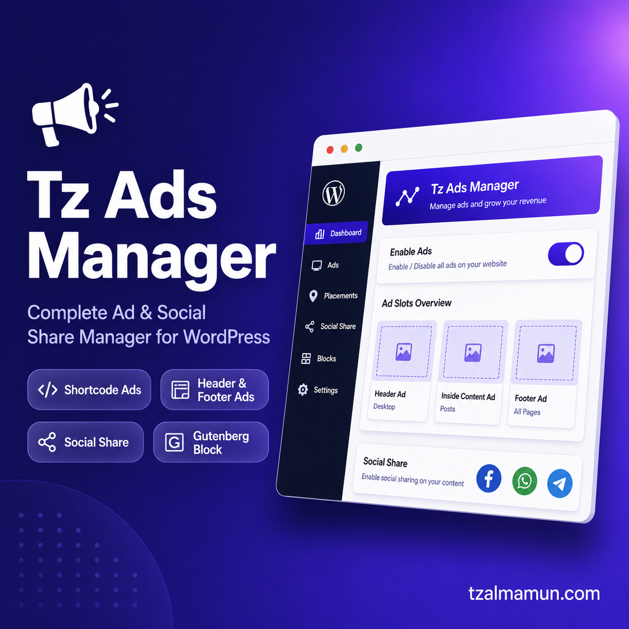 Tz Ads Manager — WordPress Ads & Social Share Manager (Premium)